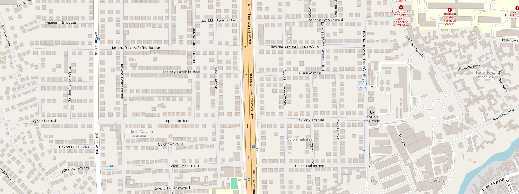 Map showing Nur Makon Hotel in Tashkent — Sheroziy 14, Shayhontohur